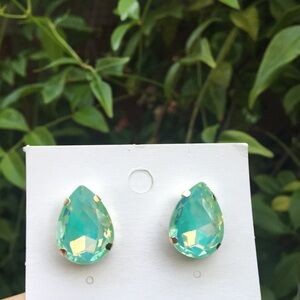 Pastel Peridot-Green Opal Pear Crystal Earrings